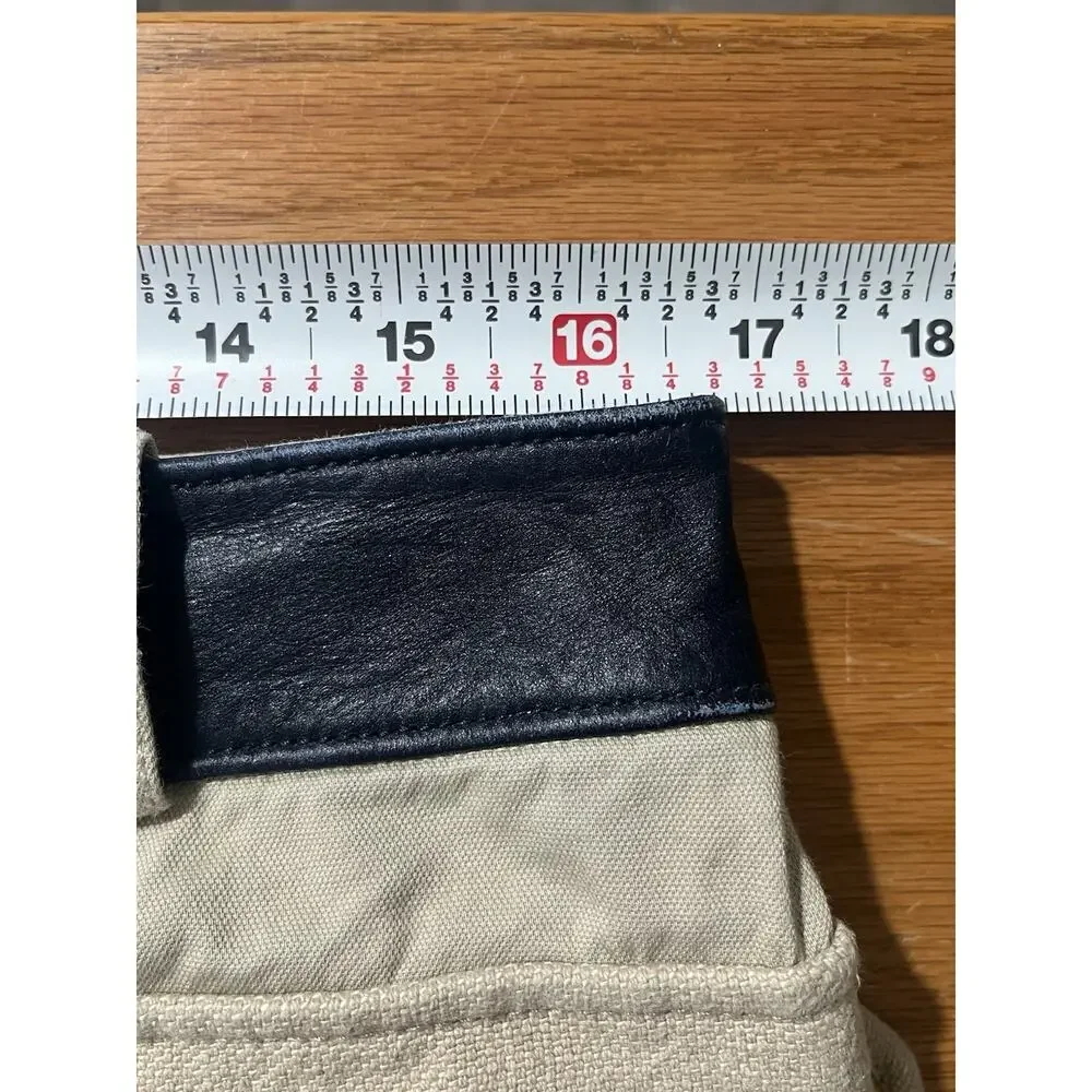 Tory Burch Joss Safari Khaki Pants Blue Cow Leather Sz 10